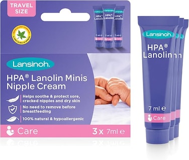 Lansinoh HPA Lanolin Cream for sore &amp; cracked skin, 100% natural single ingredient, breastfeeding essential, tasteless, odourless, hospital bag, moisturising, 3x7ml