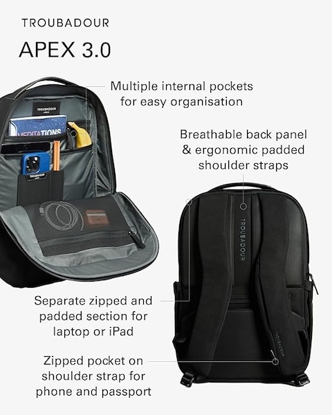 Troubadour Apex Backpack 3.0 Premium Versatile Backpack Made of Lightweight, Waterproof Great for Travel, Work, the Gym, Sports, Blue