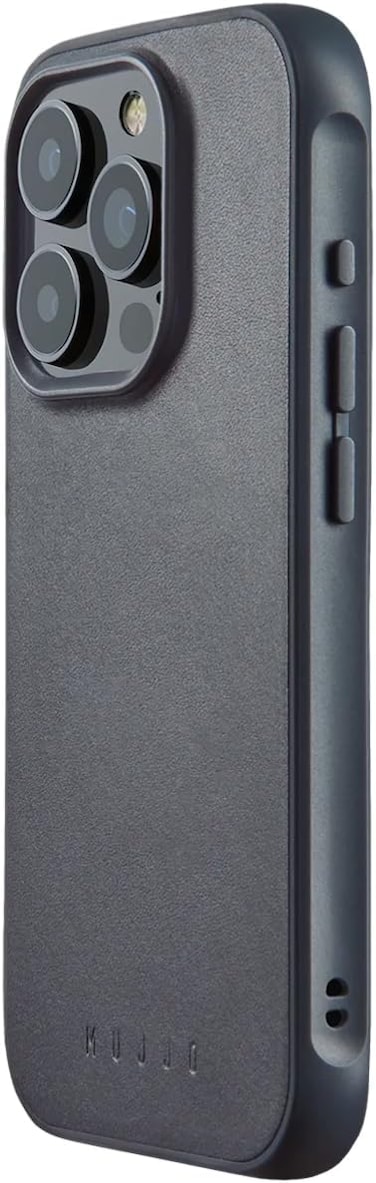 Mujjo Shield for iPhone 15 Pro: Upgraded Impact Protection - Military-Grade, European Leather, MagSafe-Compatible, Sustainable Design (Steel Blue)