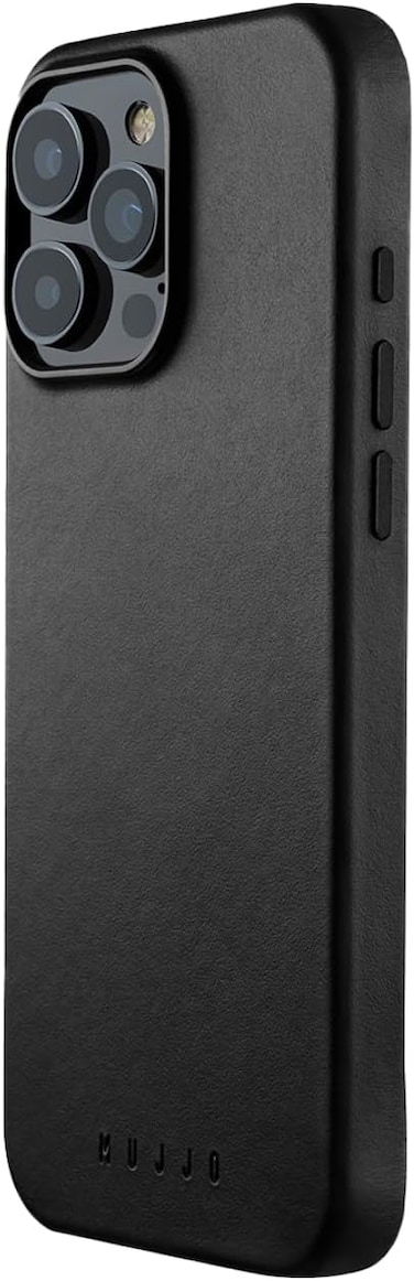 Mujjo Leather Phone Case - Fits iPhone 16 Pro Max - MagSafe Compatible - Premium European Leather - Enhanced Phone &amp; Camera Lens Protection - Crafted with Recycled Material - Slim Profile Black