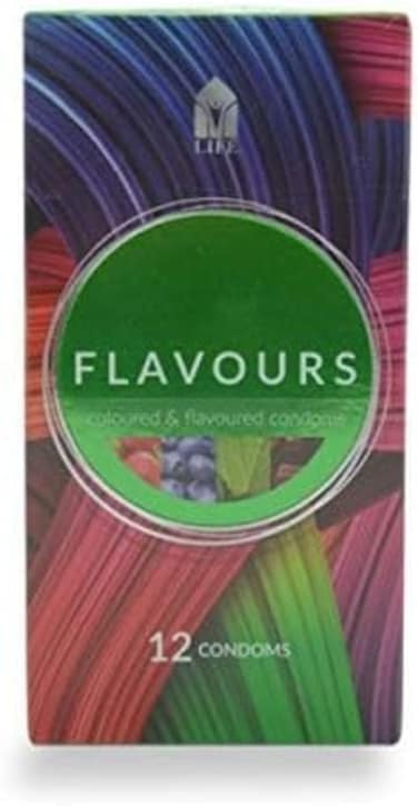 Erotino Life Flavours Condoms, 12 Units, Coloured &amp; Flavoured For Fun, Assortment Of 4 Flavours: Strawberry, Mint, Blueberry &amp; Chocolate, Smooth &amp; Non-Spermicidally Lubricated