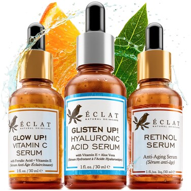 Eclat Skincare3-Pack Face Serums - Vitamin C, Hyaluronic Acid, Retinol for Anti-Aging, Hydrating Care