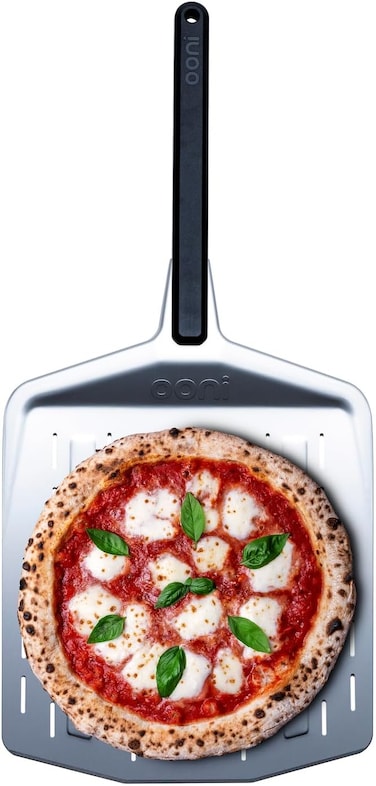 Ooni 12" Perforated Pizza Peel - Long Handle Perforated Aluminium Pizza Paddle - Lightweight Pizza Turning Peel - Ooni Outdoor Pizza Oven Accessories