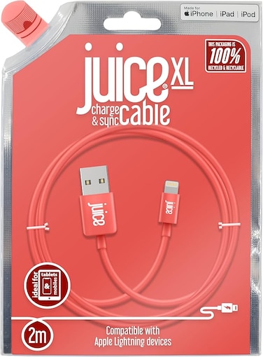 Juice iPhone Charger Cable 2M, MFi Certified Lightning Charging Cable Fast Charger USB-A to iPhone Cable for iPhone 14 13 12 11 Pro Max XR XS X 8 7 6 SE, iPad &ndash; Coral