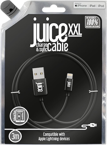 Juice XXL iPhone Charger Cable 3M, MFi Certified Lightning Charging Cable Fast Charger USB-A to iPhone Cable for iPhone 14 13 12 11 Pro Max XR XS X 8 7 6 SE, iPad &ndash; Black