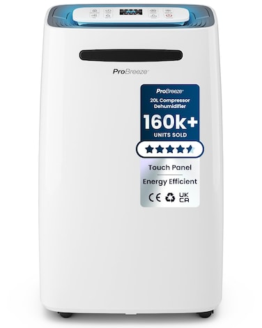Pro Breeze 20L/Day Dehumidifier - Compressor Dehumidifier, Continuous Drainage, 24h Timer &amp; Auto Defrost, Mould Remover &amp; Moisture Absorber for Home &amp; Bathroom, White