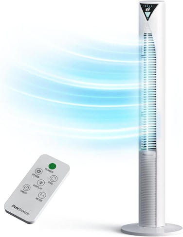 Pro Breeze 20dB Silent Tower Fan with Remote Control, Powerful 45W Energy Fan, 4 Modes, 12H Timer, 46" Large Bladeless Tower Fan, Advanced Sleep Mode, Front Display, 70&deg; Oscillation