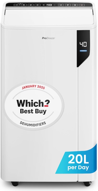 Pro Breeze&reg; 20L/Day Compressor Dehumidifier - Energy Efficient with Laundry Mode, Humidity Sensor &amp; Indicator, Carbon Air Filter for Mould, Damp &amp; Moisture - for Home, Office &amp; Bedroom
