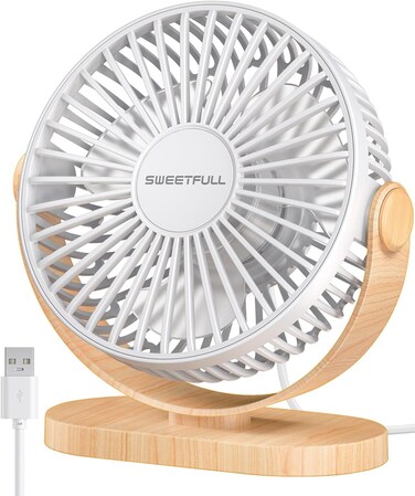 SWEETFULL Desk Fan, Small USB Desk Fan Silent, 3 Speeds Portable Personal Desktop Fan, Dual 360 Adjustment Mini Fan, Quiet Operation for Home,Office,School and Outdoor (White)