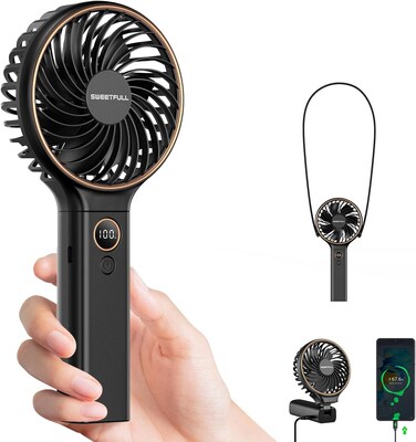 SWEETFULL Handheld Personal Fan,5000mAh 6 Speeds LED Display,USB Rechargeable Mini Fans,Foldable Portable for Women/Girl/Men/Boy,Travel Fan for Home Office Outdoor(Black)