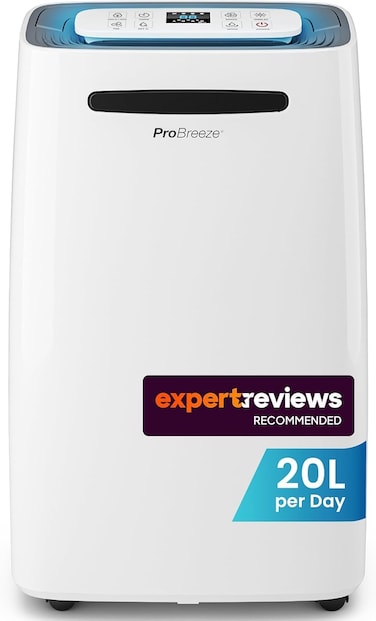 Pro Breeze 20L/Day Smart Dehumidifier with Digital Humidity Display, Sleep Mode, Continuous Drainage, Laundry Drying and 24 Hour Timer - Ideal for Damp and Condensation