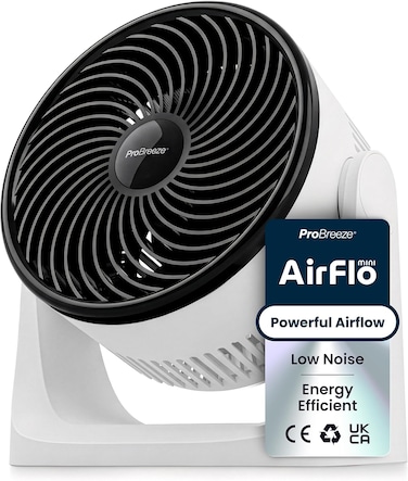 Pro Breeze AirFlo Mini Turbo Desk Fan - Whisper Quiet &amp; Ultra Powerful Small Table Fan, 3 Speed Settings, 90&deg; Variable Tilt, Compact Personal Fan for Bedroom, Office &amp; Home, and Instant Cooling
