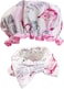 The Vintage Cosmetic Company Make-Up Headband and Shower Cap Set, Pink Flamingo Print
