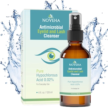NOVEHA Eyelid and Lash Cleanser, Effective Relief from Irritation, Dry Eyes, Styes &amp; Blepharitis, Pure and Gentle Hypochlorous Acid 0.02% Spray 120ml (4oz)