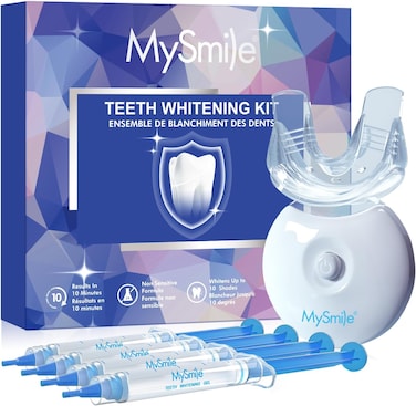MySmile Teeth Whitening Kit with Whitening Light, Non-Sensitive Teeth Whitener Kit with 4 Teeth Whitening Gel,10 Min Fast-Result Home Tooth Whitening Dental Care Help Remove Teeth Stain
