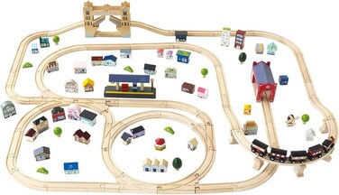 Le Toy Van London Train Set - 120-Piece Wooden Train Set, Pretend Play Toy for Kids, Interactive Train Station, London-Themed Train Accessories, Gift for Children