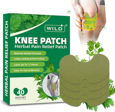WILD+ Knee Pain Relief Patches, 40pcs Heat Patches for Knee, Natural Knee Patches for Pain Relief Bone on Bone, Herbal Plaster Pain Patches