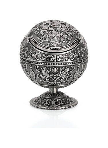 JKR Portable Vintage Metal Windproof Ashtray with Lid (Tin Color-Flower)