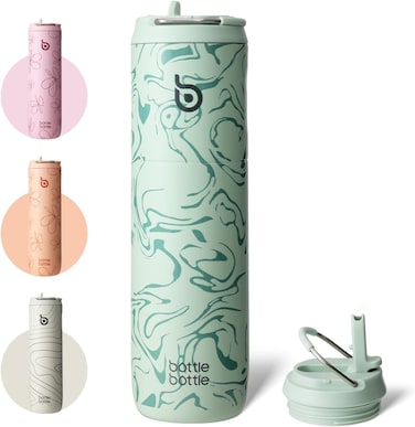 BOTTLE BOTTLE Insulated Water Bottle 24oz with Straw Lid and Handle for Sports Travel Gym Stainless Steel Water Bottles Double-Wall Vacuum Metal Leak Proof BPA-Free (Valley Green)
