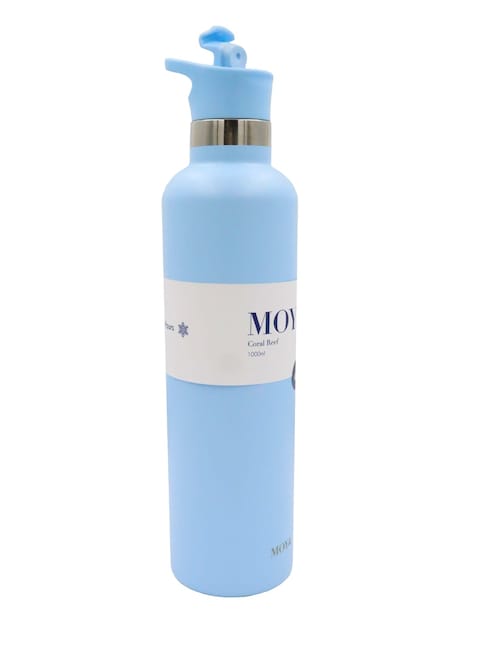 Moya &quot;Coral Reef&quot; 1L Insulated Sustainable Water Bottle Powder Blue Spout Lid