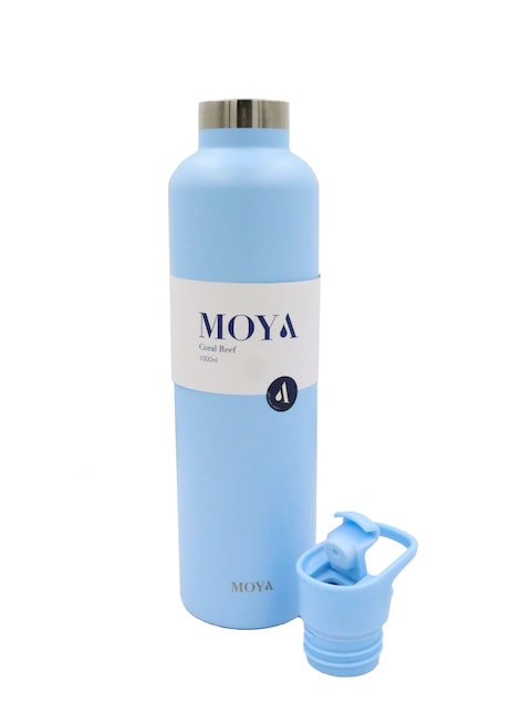Moya &quot;Coral Reef&quot; 1L Insulated Sustainable Water Bottle Powder Blue Spout Lid