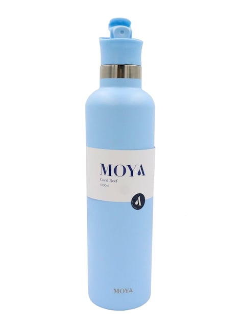 Moya &quot;Coral Reef&quot; 1L Insulated Sustainable Water Bottle Powder Blue Spout Lid