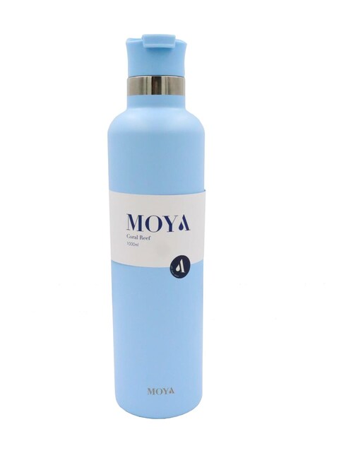 Moya &quot;Coral Reef&quot; 1L Insulated Sustainable Water Bottle Powder Blue Spout Lid