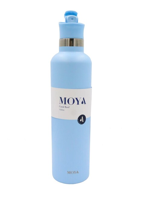 Moya &quot;Coral Reef&quot; 1L Insulated Sustainable Water Bottle Powder Blue Spout Lid