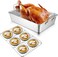 Ooni Large 17" x 12" Roasting Pan - Non Stick Stainless Steel Roasting Tray With Rack And Wooden Carving Meat Board, Ovensafe Cookware, Roaster Tin