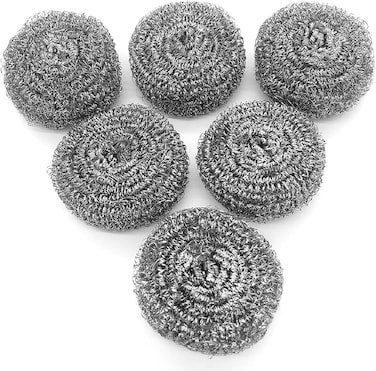 Stainless Steel Scouring Pads &ndash; Heavy-Duty Metal Scrubbers for Cast Iron, Dishes, Pots, Pans, Grills &amp; Kitchen Cleaning &ndash; Rust-Resistant, Ultra-Strong Scrub Sponge (6-Pack)