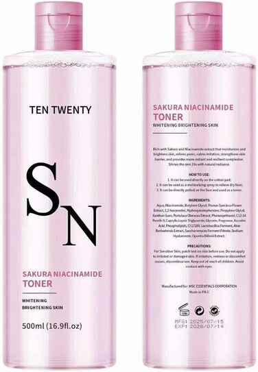 Ten Twenty Sakura Niacinamide Toner, Whitening &amp; Brightening, 500ml