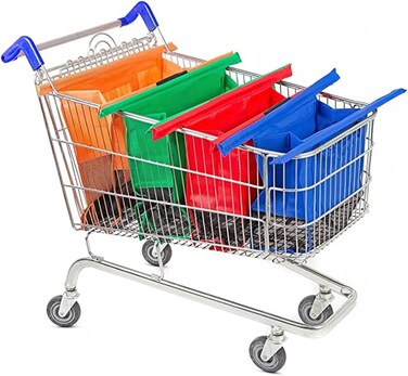 Zalcoon Reusable Shopping Cart Bags, Heavy Duty -4 Pack Reusable Grocery Shopping Cart Bags For Groceries With Cooler Bag Egg Bags, Grocery Organizer Designed For Trolley Carts