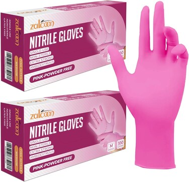 Zalcoon Nitrile Exam Gloves Disposable Latex Free Powder Free Chemical Resistance Disposable Gloves For Medical Exam, Home, Cleaning, Food Prep, Food Safe And Non-Sterile (2 Pack X 100 Pieces)
