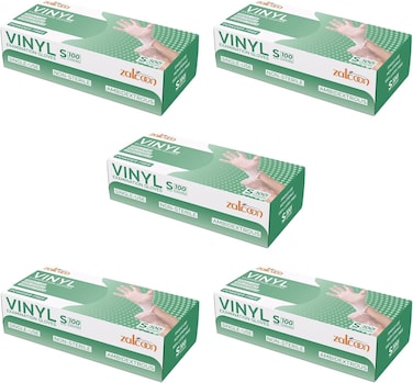 Zalcoon Vinyl Exam Disposable Gloves, 4.5G Latex Free Powder Free Gloves For Light Use, Home, Cleaning, Food Prep, Food Safe And Non-Sterile (5 Pack X 100 Pieces) - Large