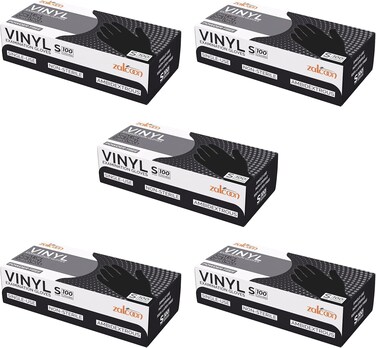 قفازات زالكون فينيل إكسام للاستخدام مرة واحدة، خالية من اللاتكس، 4.5 جرام، خالية من البودرة، للاستخدام الخفيف، المنزل، التنظيف، تحضير الطعام، آمنة على الطعام وغير معقمة (عبوة من 5 قطع × 100 قطعة)