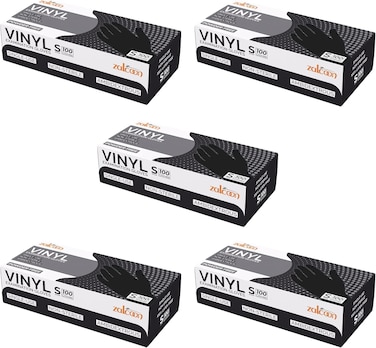 قفازات زالكون فينيل إكسام للاستخدام مرة واحدة، خالية من اللاتكس، 4.5 جرام، خالية من البودرة، للاستخدام الخفيف، المنزل، التنظيف، تحضير الطعام، آمنة على الطعام وغير معقمة (عبوة من 5 قطع × 100 قطعة)