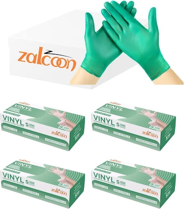 قفازات فينيل خضراء للاستعمال مرة واحدة، 4 مل، خالية من البودرة، ناعمة، غير معقمة، علبة من 4 صناديق (100 قطعة × 4 عبوات)