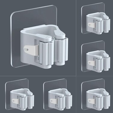 Zalcoon 8 PCS Mop Broom Holder Wall Mount - Mop Holder Self Adhesive No Drilling Super Anti-Slip Broom Holder For Home Garage Garden Laundry Room, Kitchen Organizer Tools (W/O Hook)