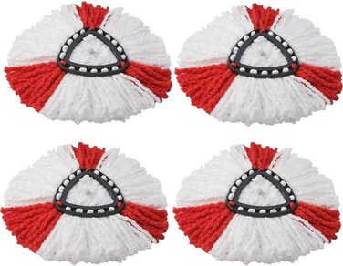 رؤوس ممسحة دوارة بديلة من زالكون - متوافقة مع ممسحة فيليدا، رؤوس ممسحة فيليدا بديلة، رأس ممسحة دوارة سهلة العصر لتنظيف الارضيات، شكل مثلث (4 قطع، احمر وابيض)