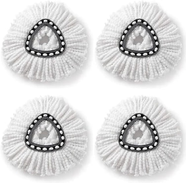 رؤوس ممسحة دوارة بديلة متوافقة مع نظام ممسحة دوارة سهلة العصر من فيليدا/او-سيدار، راس ممسحة غبار او سيدا بديلة لتنظيف الارضيات، شكل مثلث (4 قطع) (ابيض)