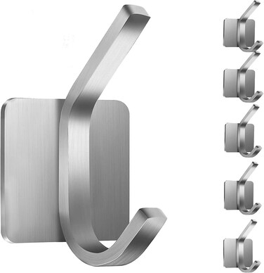 Zalcoon Towel Hook - Self Adhesive Hooks Bathroom Hooks Stainless Steel Robe Coat Hook 6-Packs (Silver)