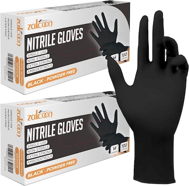 Zalcoon Nitrile Exam Gloves Disposable Latex Free Powder Free Chemical Resistance Disposable Gloves For Medical Exam, Home, Cleaning, Food Prep, Food Safe And Non-Sterile (2 Pack X 100 Pieces)