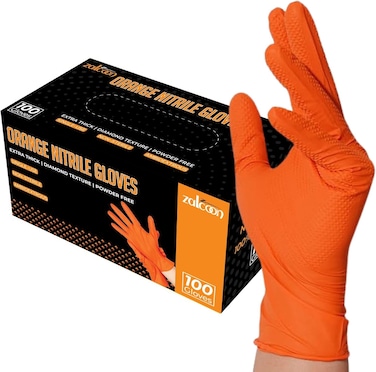 Zalcoon Black Nitrile Gloves, Heavy Duty Industrial Disposable Gloves Latex Free, Powder Free, Mechanic Gloves, Diamond Texture (1Pack X 100 Pieces)