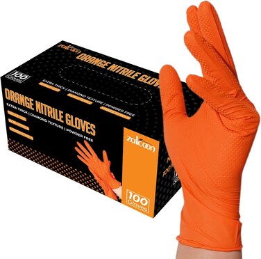 Zalcoon Black Nitrile Gloves, Heavy Duty Industrial Disposable Gloves Latex Free, Powder Free, Mechanic Gloves, Diamond Texture (1Pack X 100 Pieces)