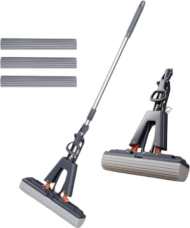 Zalcoon Light Weight Cotton Sponge Mop 13 Inch With 3 Super Absorbent Sponge Refill, Household Cleaning Tool For Kitchen, Tiles, Multi-Surface Hard Floors