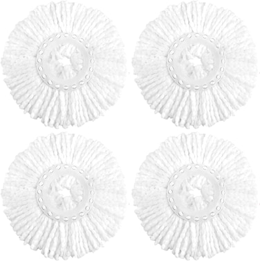 راس ممسحة دوارة بديلة من زالكون بزاوية 360 درجة، رؤوس ممسحة بديلة من المايكروفايبر، حجم قياسي دائري (عبوة من 4 قطع) (ابيض)