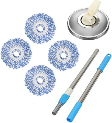 رؤوس ممسحة دوارة بديلة من زالكون (عبوة من 4 قطع) - متوافقة مع مجموعة الممسحة والدلو، مقبض وقاعدة - بديل لتنظيف الارضيات بشكل دائري (ازرق)