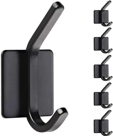 Zalcoon Towel Hook - Self Adhesive Hooks Bathroom Hooks Stainless Steel Robe Coat Hook 6-Packs (Black)