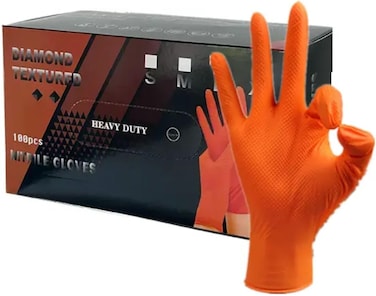 Zalcoon Diamond Texture Orange Nitrile Gloves 8Mil, 30cm, 12 Inch Long, Heavy Duty Industrial Disposable Gloves Latex Free, Powder Free, Mechanic Gloves