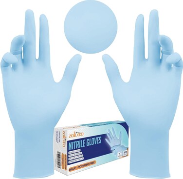 Zalcoon Nitrile Exam Disposable Gloves, Powder Free, Latex Free, Best For Restaurant, Saloon, Kitchen, Cleaning, Food Prep (100 Pieces X 1 Pack)